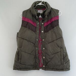 OLD NAVY‎ Retro Gorpcore Y2K Puffer  Vest Army Green Brown Pink Outdoor Large